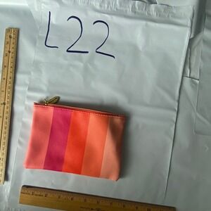 IPSY Makeup Bag Pouch Striped Pink Orange Coral Zipper Cosmetic Travel